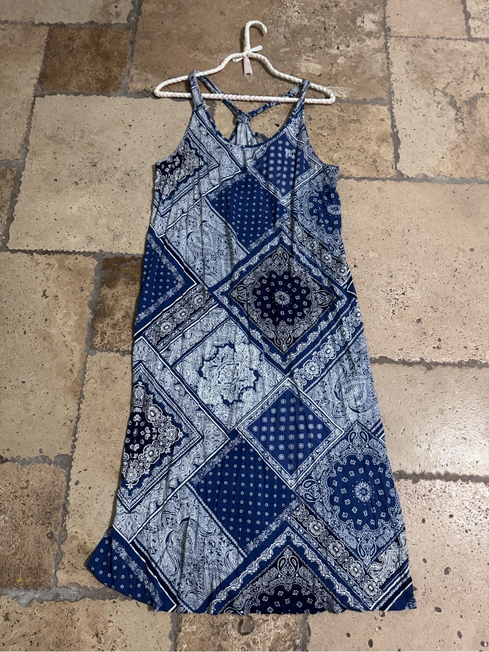 Lauren Ralph Lauren Bandanna Racerback Midi Sz M Paisley Blue Coastal Preppy